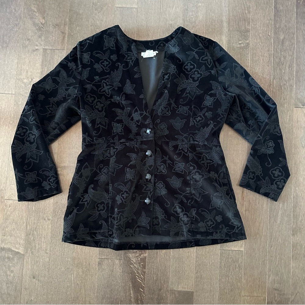 Vintage TiBURON Blazer Jacket Velvet Embroidered Floral Witchy Dark Goth‎ XL